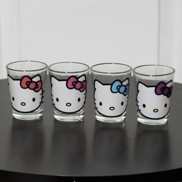 New Sanrio Hello Kitty Faces Kawaii 1.5 OZ Collectible Mini Glassware Set of 4 - Picture 2 of 6